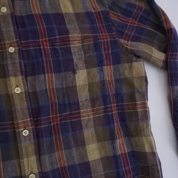 Lauren Ralph Lauren Purple Maroon Plaid Linen Blend Button Up Shirt M - Picture 7 of 12